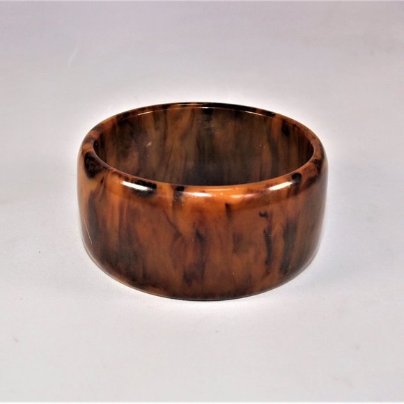 X-Wide Root beer Tortoise Swirls Vintage Bakelite Bangle 1930s-40s - Picture 3 of 5